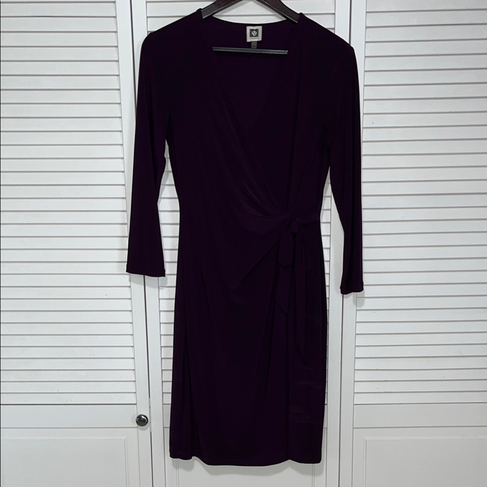 Anne Klein Elegant Dark Purple Long Sleeve Dress